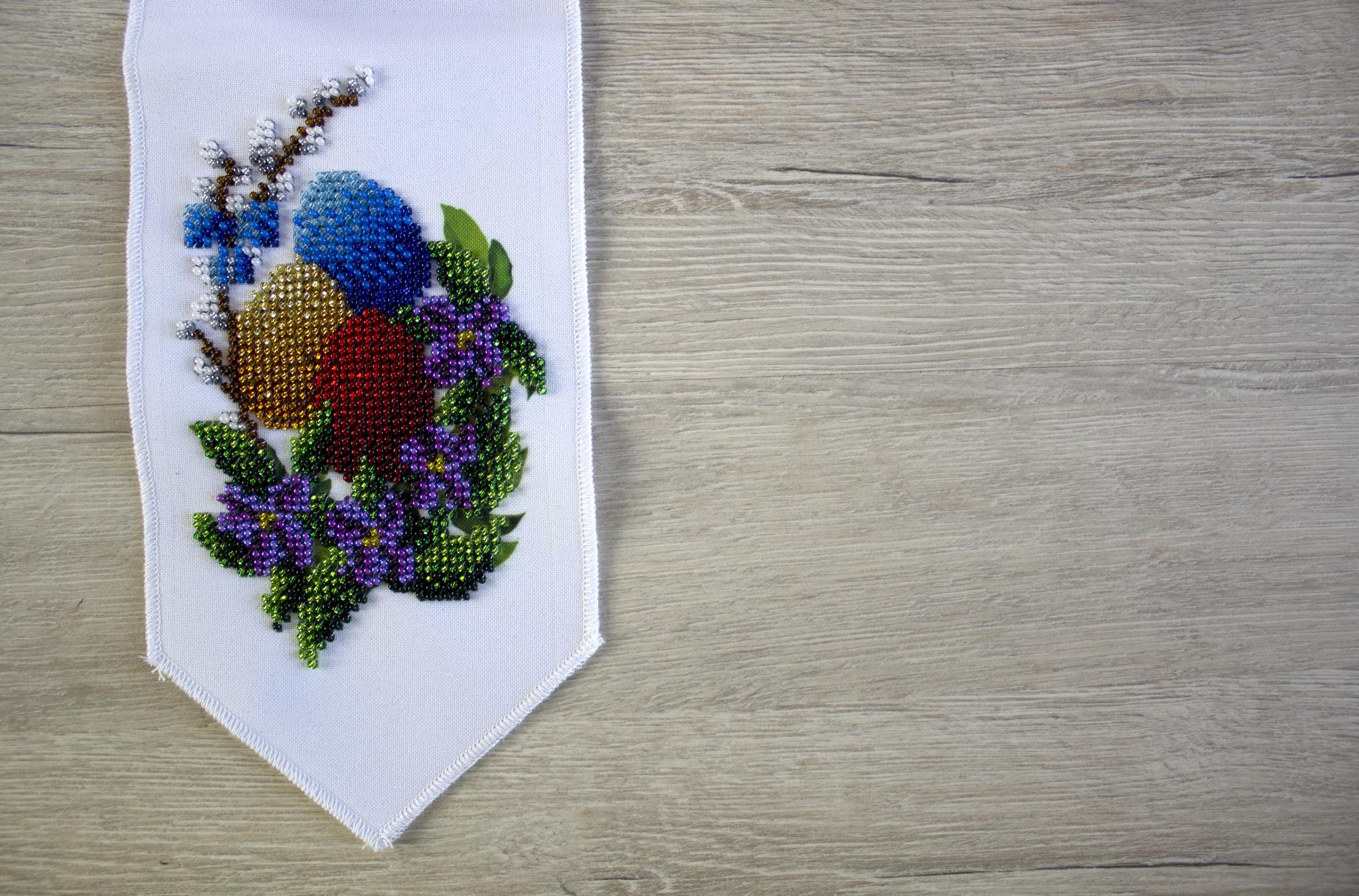 Selection of embroidered patches on table
